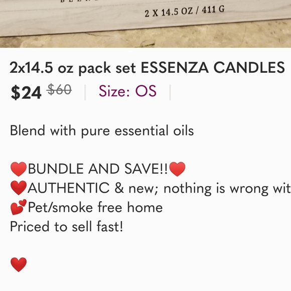 2x14.5 oz pack set ESSENZA CANDLES - Picture 2 of 2